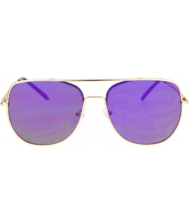 Round Unisex Fashion Sunglasses Flat Top Square Round Aviators Mirror Lens - Gold (Purple Mirror) - CJ186NUAQ8Z $24.12