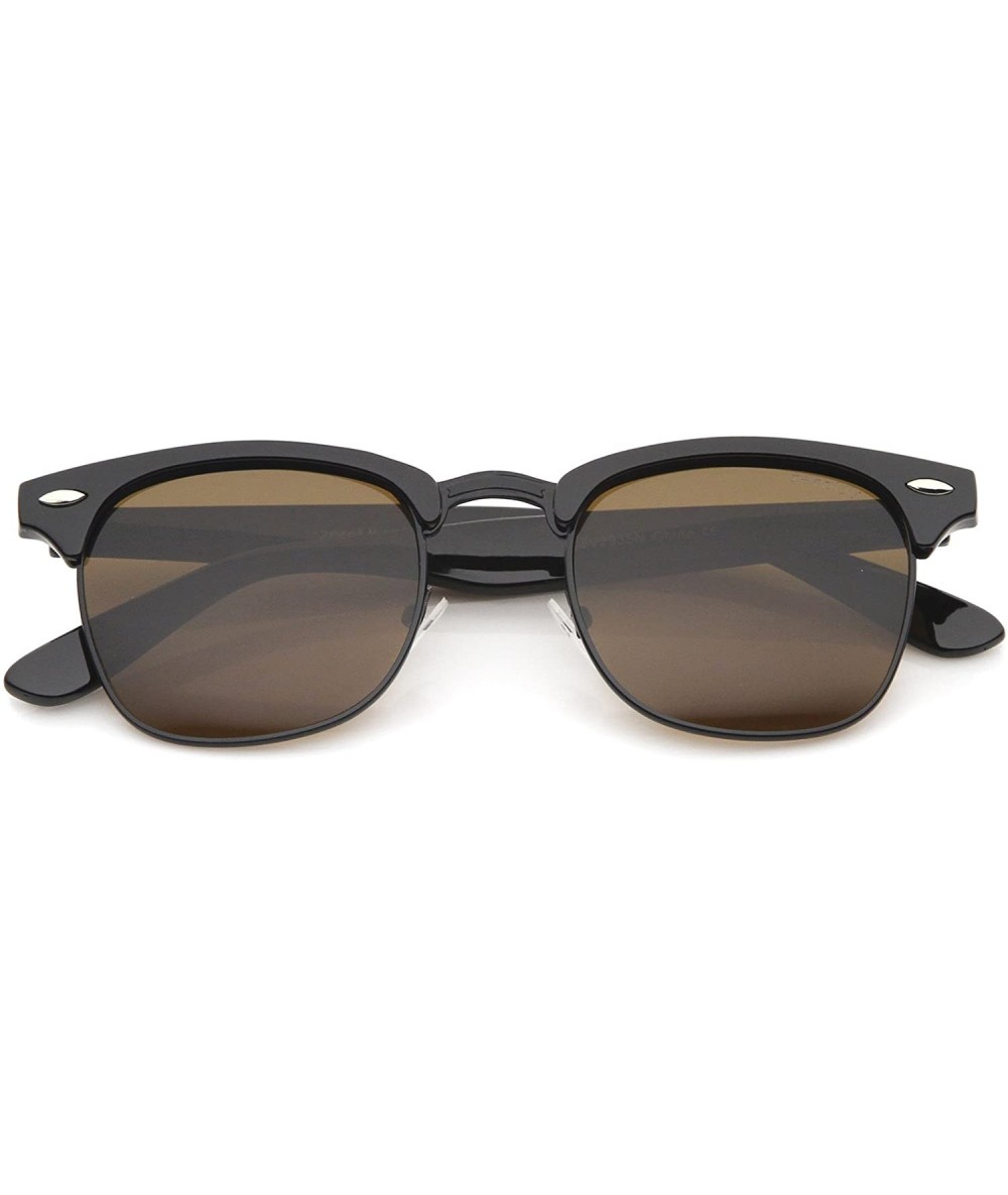 Aviator Premium Half Frame Horn Rimmed Sunglasses with Metal Rivets - Black-black / Brown - CH12MY8BS58 $22.76