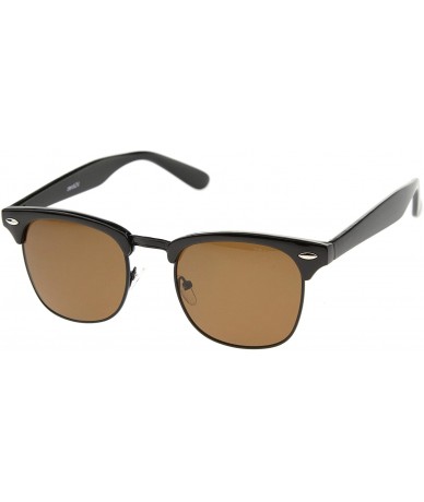 Aviator Premium Half Frame Horn Rimmed Sunglasses with Metal Rivets - Black-black / Brown - CH12MY8BS58 $22.76