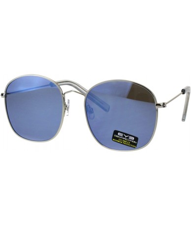 Rectangular Retro Thin Metal Frame Rectangular Color Mirrored 90s Sunglasses - Silver Blue - CQ18EQ04H27 $18.09