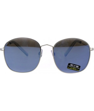 Rectangular Retro Thin Metal Frame Rectangular Color Mirrored 90s Sunglasses - Silver Blue - CQ18EQ04H27 $18.09