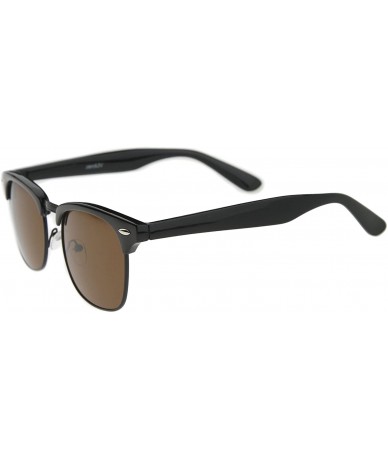 Aviator Premium Half Frame Horn Rimmed Sunglasses with Metal Rivets - Black-black / Brown - CH12MY8BS58 $22.76