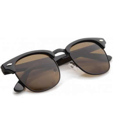 Aviator Premium Half Frame Horn Rimmed Sunglasses with Metal Rivets - Black-black / Brown - CH12MY8BS58 $22.76