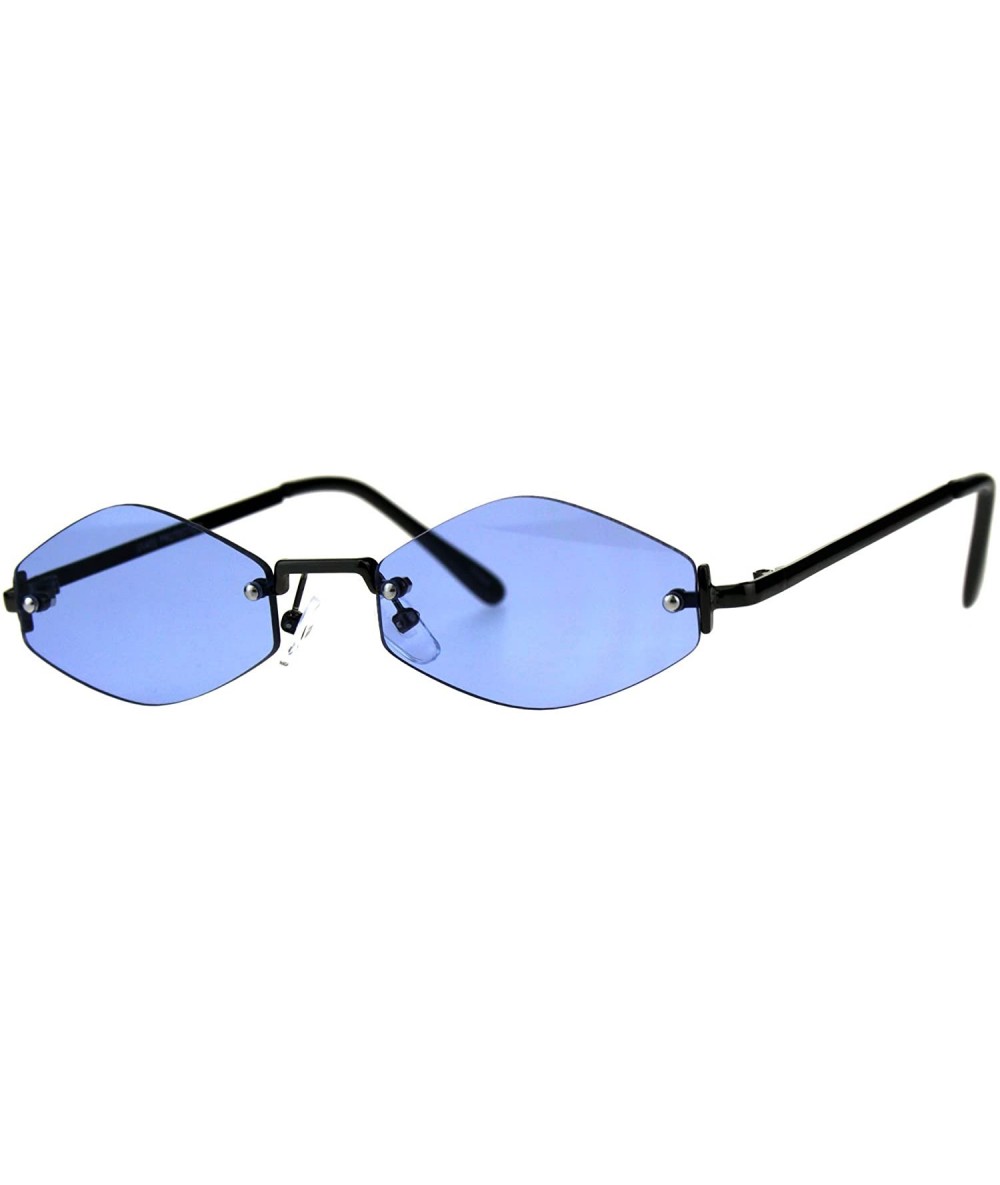 Oval Skinny Oval Diamond Shape Sunglasses Womens Rimless Metal Frame Color Lens - Gunmetal (Blue) - CH18EHILCLR $22.16