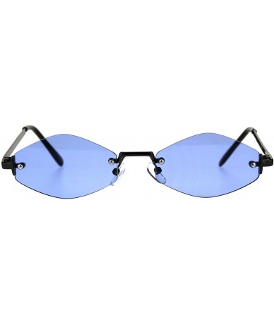 Oval Skinny Oval Diamond Shape Sunglasses Womens Rimless Metal Frame Color Lens - Gunmetal (Blue) - CH18EHILCLR $22.16