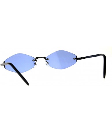 Oval Skinny Oval Diamond Shape Sunglasses Womens Rimless Metal Frame Color Lens - Gunmetal (Blue) - CH18EHILCLR $22.16