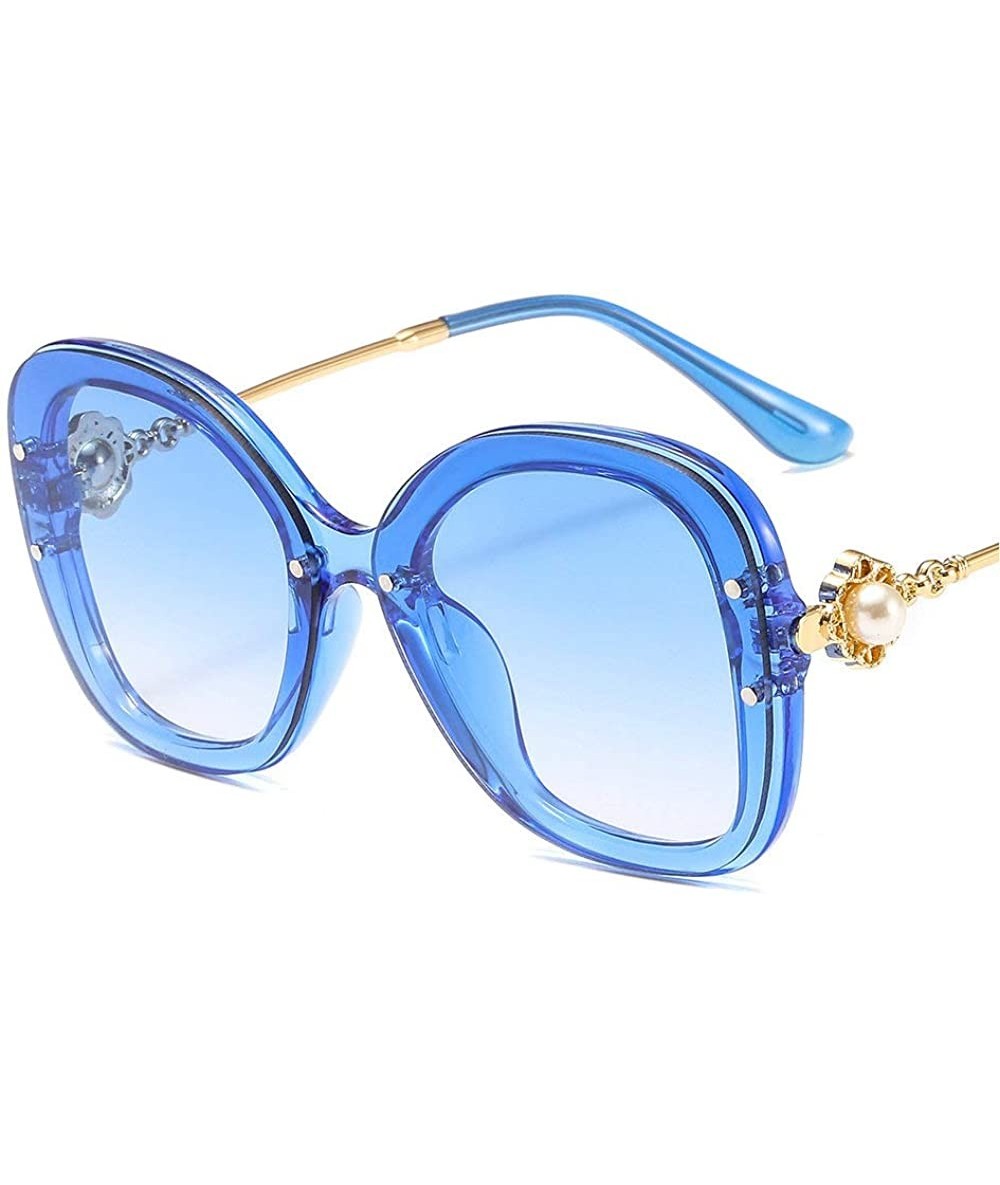 Square Fashion Vintage 2019 Brand Designer Oversized Women Square Gradient Sun glasses UV400 - Blue - CG18ME5M6XA $21.72