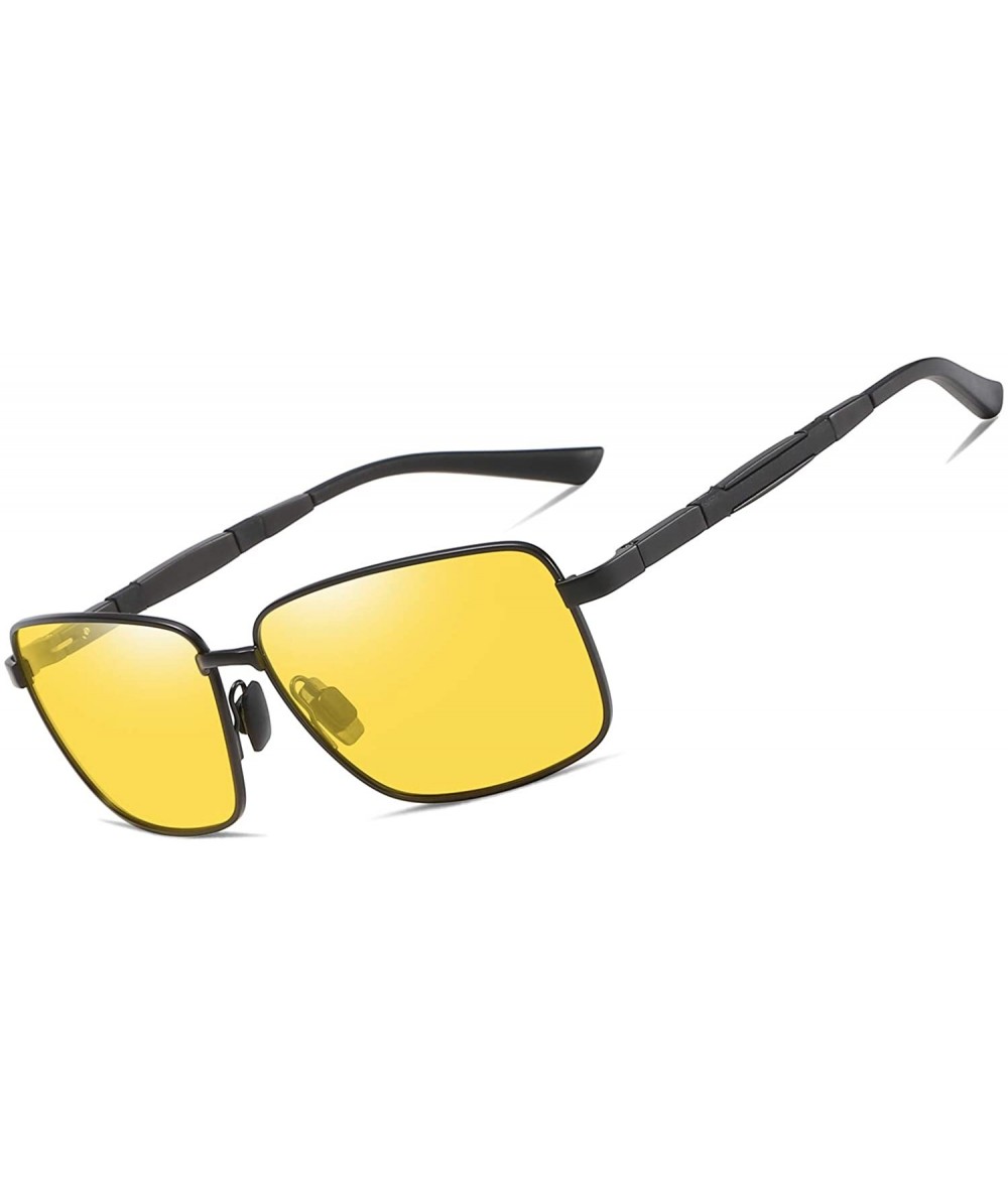 Square Polarized Square Sunglasses Al-Mg for Men Driving Sun Glasses Womens - Black Yellow - CP1953XTX70 $27.66