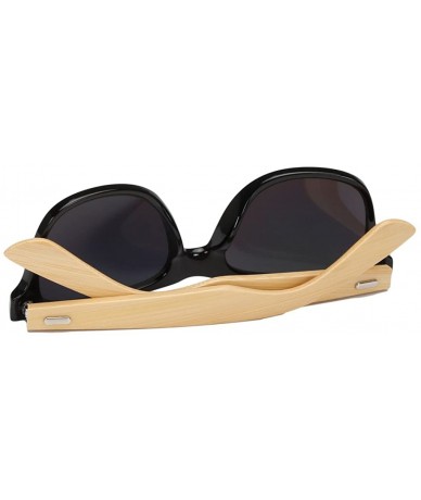 Wayfarer Unisex Wooden Bamboo Sunglasses Temples Classic Retro Designer 60mm - Black/Gold - CB12EMXXHVB $22.44