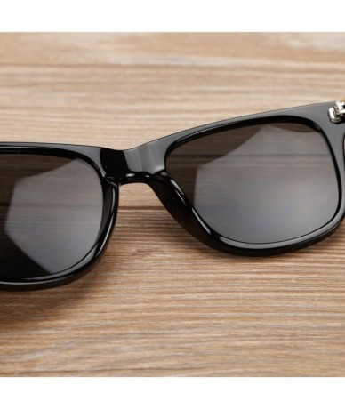 Wayfarer Unisex Wooden Bamboo Sunglasses Temples Classic Retro Designer 60mm - Black/Gold - CB12EMXXHVB $22.44