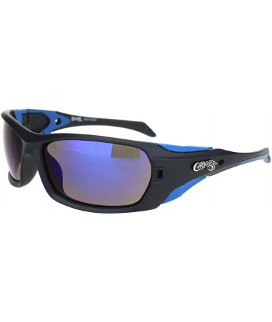 Wrap Sunglasses Mens Wrap Around Oval Rectangular Bikers Shades UV 400 - Black Blue (Blue Mirror) - CC194AL2NRK $22.12