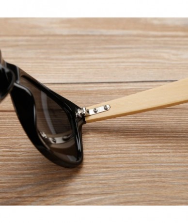 Wayfarer Unisex Wooden Bamboo Sunglasses Temples Classic Retro Designer 60mm - Black/Gold - CB12EMXXHVB $22.44