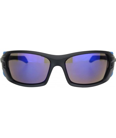 Wrap Sunglasses Mens Wrap Around Oval Rectangular Bikers Shades UV 400 - Black Blue (Blue Mirror) - CC194AL2NRK $22.12