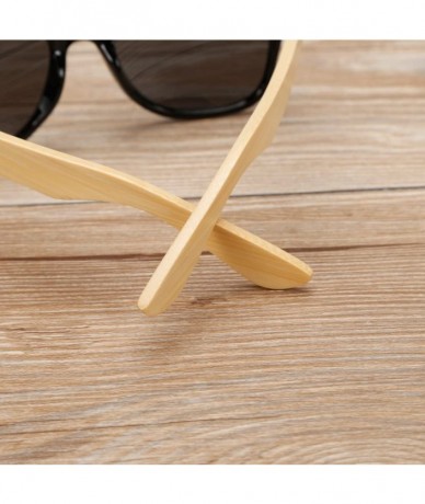 Wayfarer Unisex Wooden Bamboo Sunglasses Temples Classic Retro Designer 60mm - Black/Gold - CB12EMXXHVB $22.44