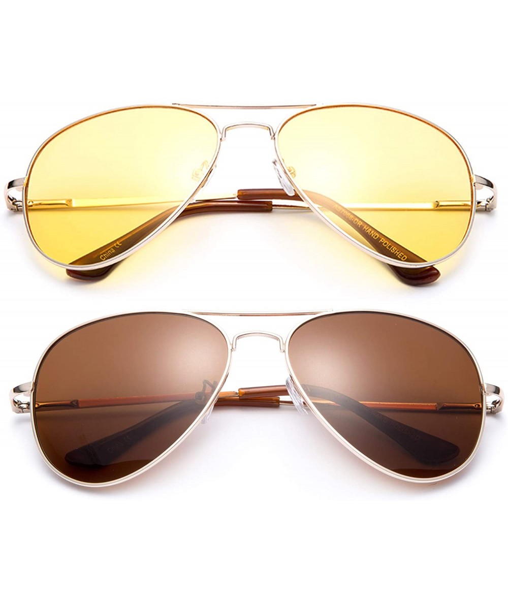 Aviator Polarized Night Vision Driving Glasses Amber Lens & Day Time Driving Sunglasses - 2 Pack Gold - CL1855AGAER $38.49