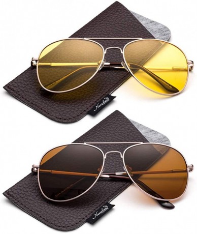 Aviator Polarized Night Vision Driving Glasses Amber Lens & Day Time Driving Sunglasses - 2 Pack Gold - CL1855AGAER $38.49