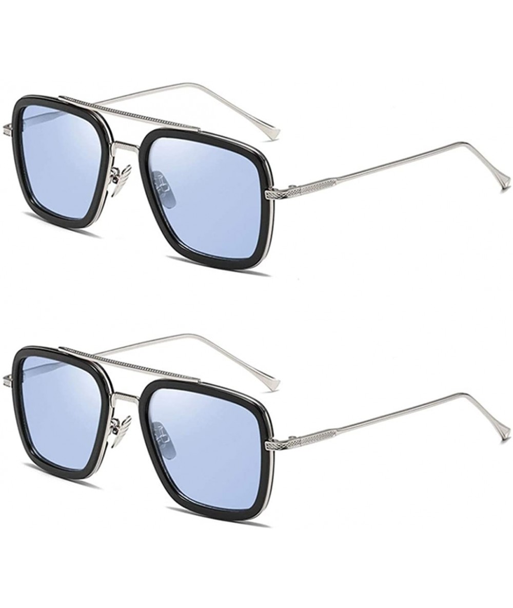 Oversized Retro Aviator Square Sunglasses for Men Women Metal Frame Gradient Flat Lens Tony Stark Sunglasses - CB18WNTG3LK $2...