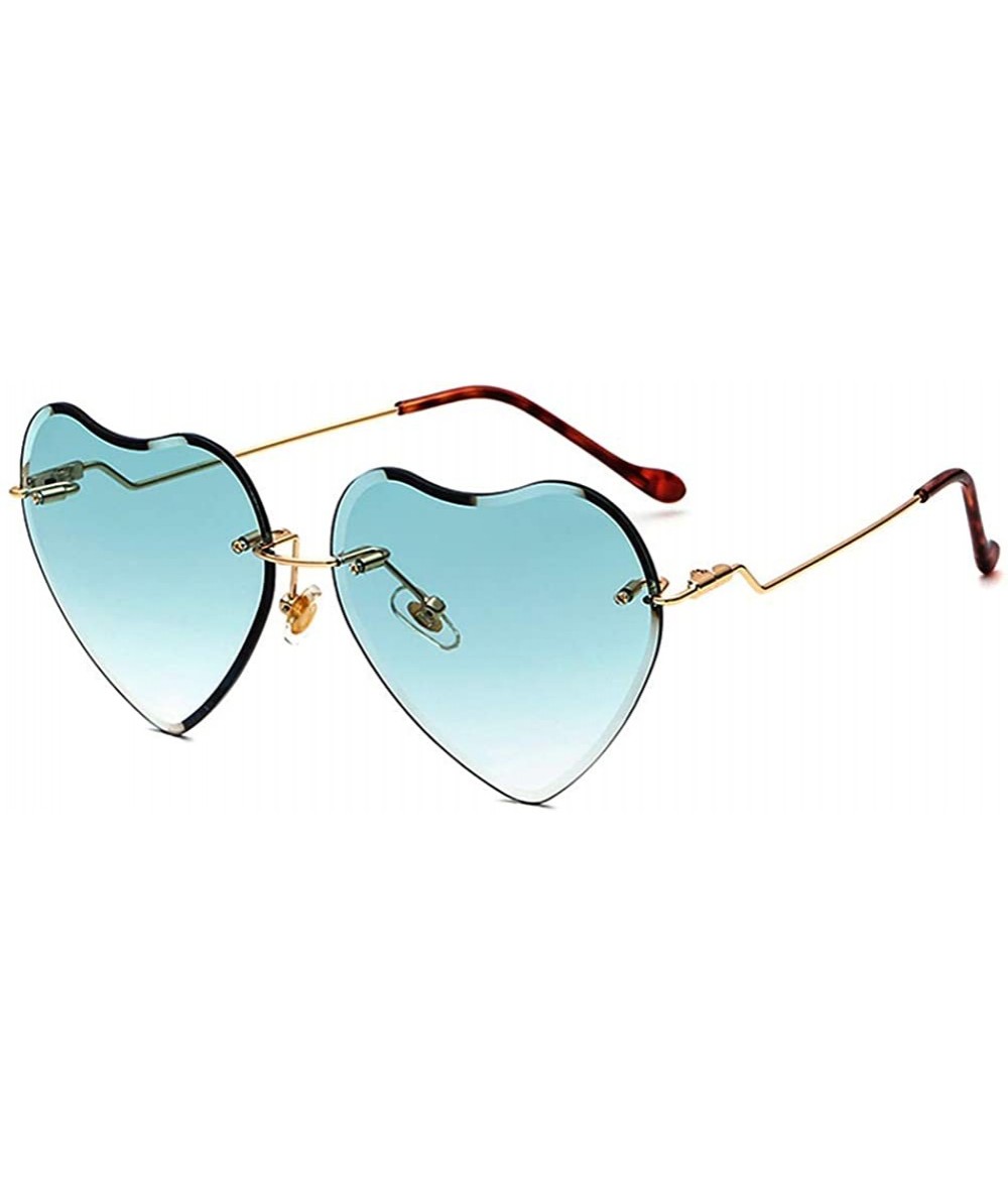 Aviator Heart Sunglasses for women Rimless Thin Metal Frame Heart shaped Sun glasses UV400 - Green - CA18KH3MNIZ $23.58