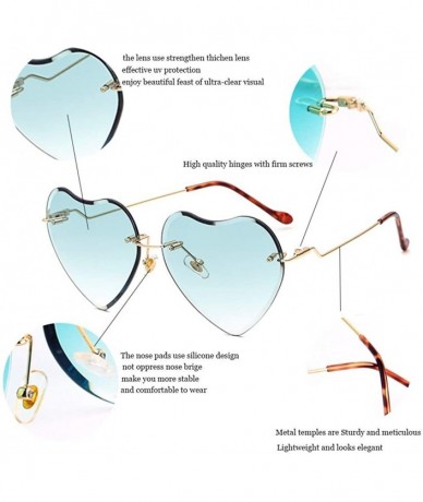 Aviator Heart Sunglasses for women Rimless Thin Metal Frame Heart shaped Sun glasses UV400 - Green - CA18KH3MNIZ $23.58