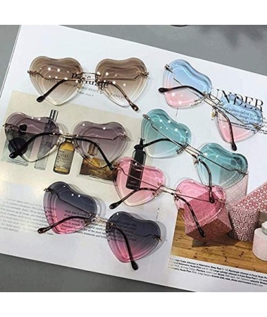 Aviator Heart Sunglasses for women Rimless Thin Metal Frame Heart shaped Sun glasses UV400 - Green - CA18KH3MNIZ $23.58