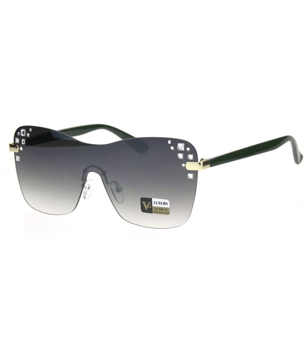 Butterfly Womens Rhinestone Panel Shield Oversize Butterfly Fashion Sunglasses - Green Smoke - C418E6MNTK5 $22.49