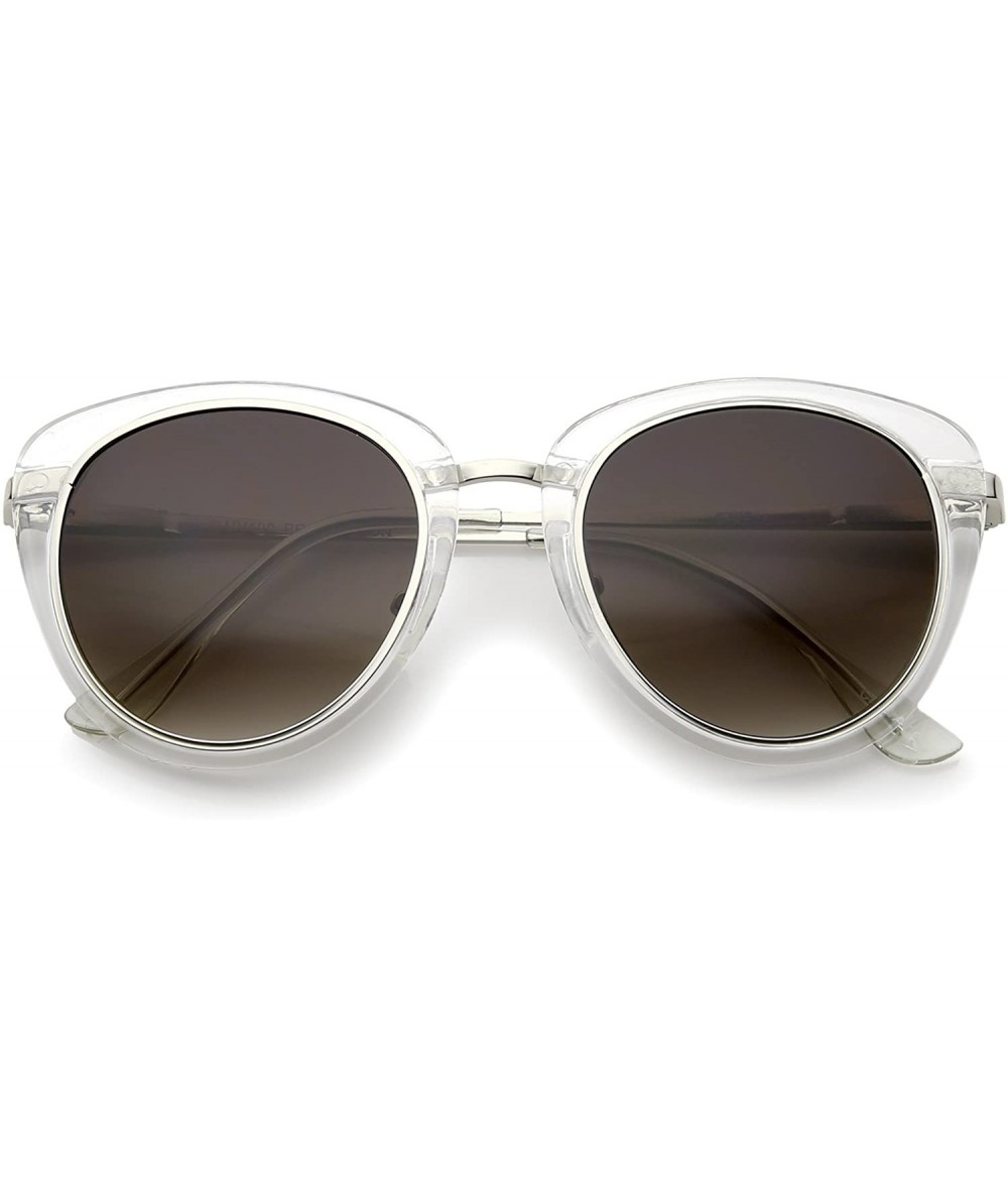 Cat Eye Retro Metal Trim And Temple Round Lens Cat Eye Sunglasses 48mm - Clear-silver / Lavender - CG12JP6FA23 $19.91