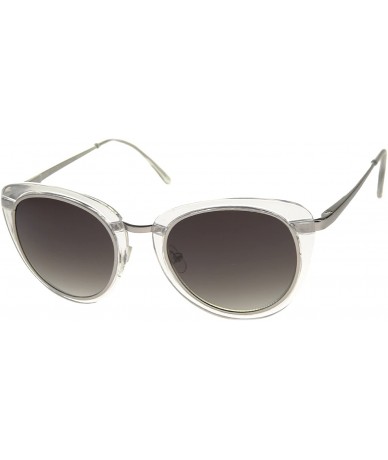 Cat Eye Retro Metal Trim And Temple Round Lens Cat Eye Sunglasses 48mm - Clear-silver / Lavender - CG12JP6FA23 $19.91