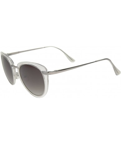 Cat Eye Retro Metal Trim And Temple Round Lens Cat Eye Sunglasses 48mm - Clear-silver / Lavender - CG12JP6FA23 $19.91