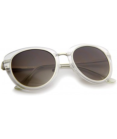 Cat Eye Retro Metal Trim And Temple Round Lens Cat Eye Sunglasses 48mm - Clear-silver / Lavender - CG12JP6FA23 $19.91