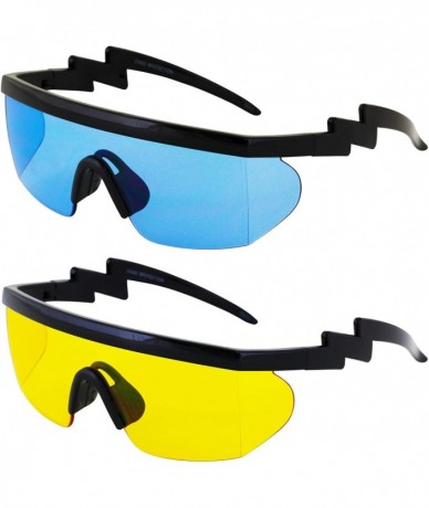 Sport Semi Rimless Goggle Style Retro Rainbow Mirrored Lens ZigZag Sunglasses - Blue and Yellow - CQ18T2C9M43 $34.84