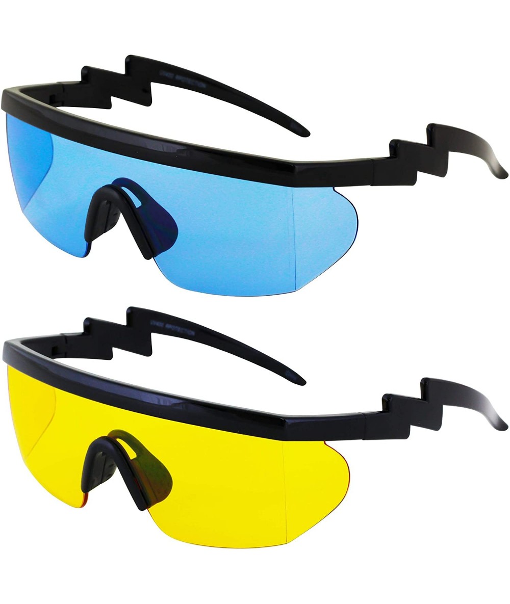 Sport Semi Rimless Goggle Style Retro Rainbow Mirrored Lens ZigZag Sunglasses - Blue and Yellow - CQ18T2C9M43 $34.84