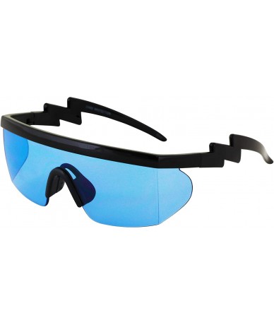 Sport Semi Rimless Goggle Style Retro Rainbow Mirrored Lens ZigZag Sunglasses - Blue and Yellow - CQ18T2C9M43 $34.84