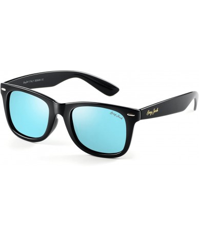 Square Classic Polarized Horn Rimmed Sunglasses for Men Women - Black/Ice Blue - CZ1898S70M6 $33.92