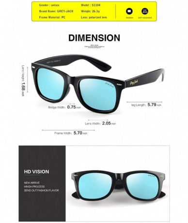 Square Classic Polarized Horn Rimmed Sunglasses for Men Women - Black/Ice Blue - CZ1898S70M6 $33.92