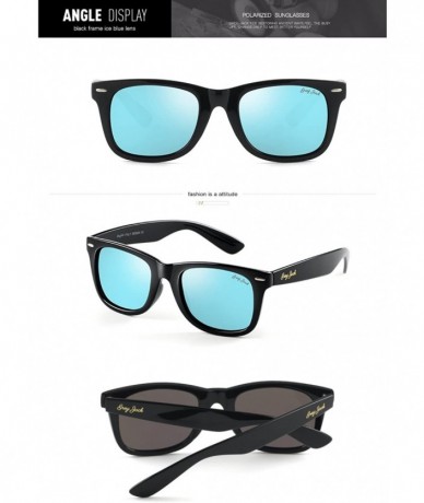 Square Classic Polarized Horn Rimmed Sunglasses for Men Women - Black/Ice Blue - CZ1898S70M6 $33.92