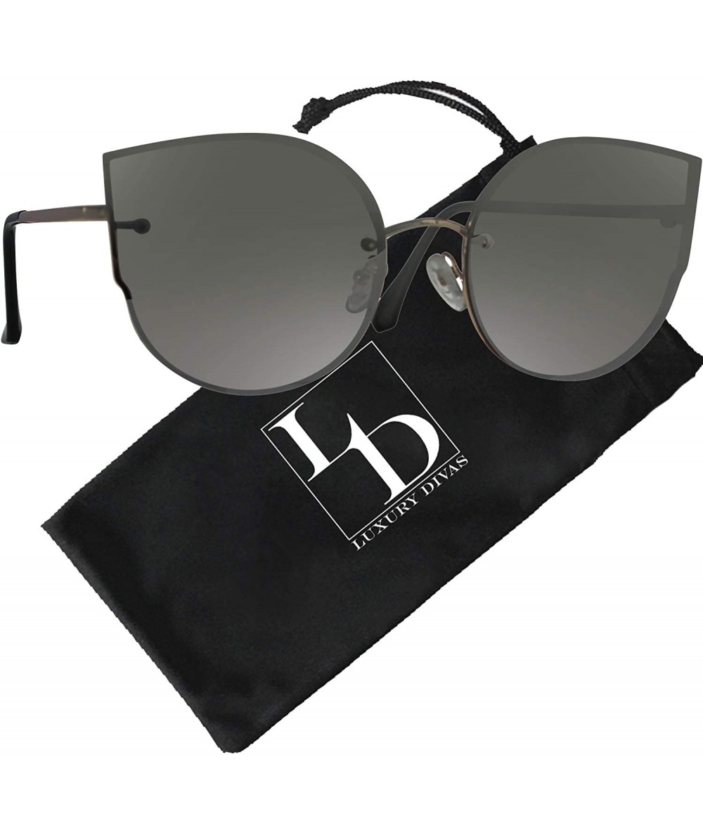 Oversized Oversize Cat Eye Metal Frame Sunglasses With Soft Case - Silver - C9195DXC4GA $33.65