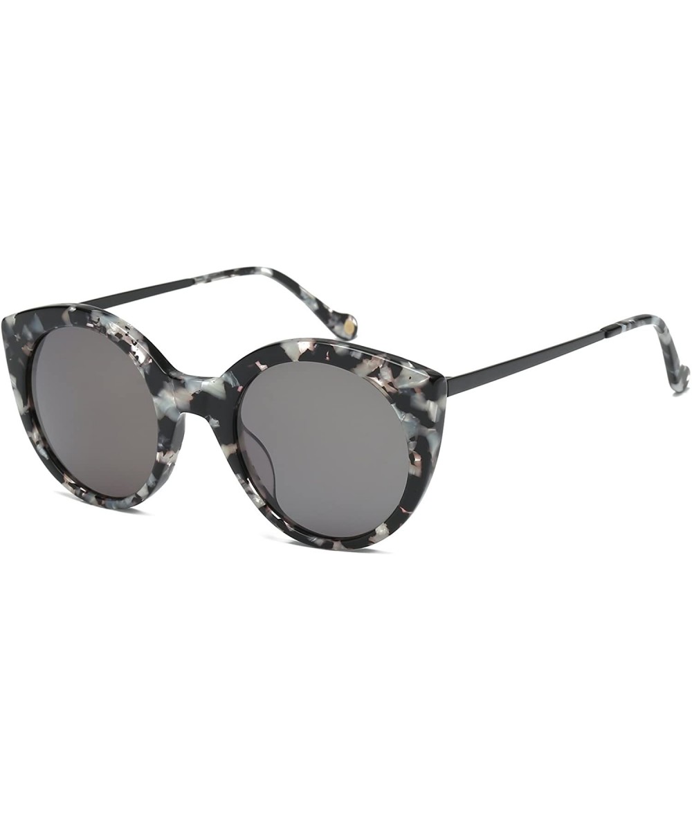 Round Vintage Round Sunglasses UV CR39 Lens Acetate Eyewear-Black Tortoise Frame With Gray Lens - CV180Q28YKT $34.14