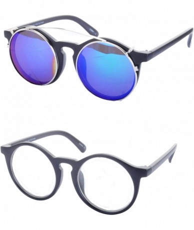 Round MAXWELL Removable Lens Round Sunglasses - Black Frame/Blue Lens - CP18RZ4QNQL $31.16