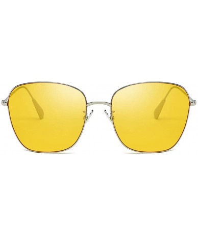 Oval Unisex Sunglasses Retro Gold Grey Drive Holiday Oval Non-Polarized UV400 - Yellow - CF18R0QQ9E5 $17.38