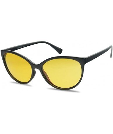 Round Night Vision Driving TAC Polarized Anti-Glare Round Cat Eye Sunglasses for Women - Black Frame - Yellow - CS18RA5G3CZ $...