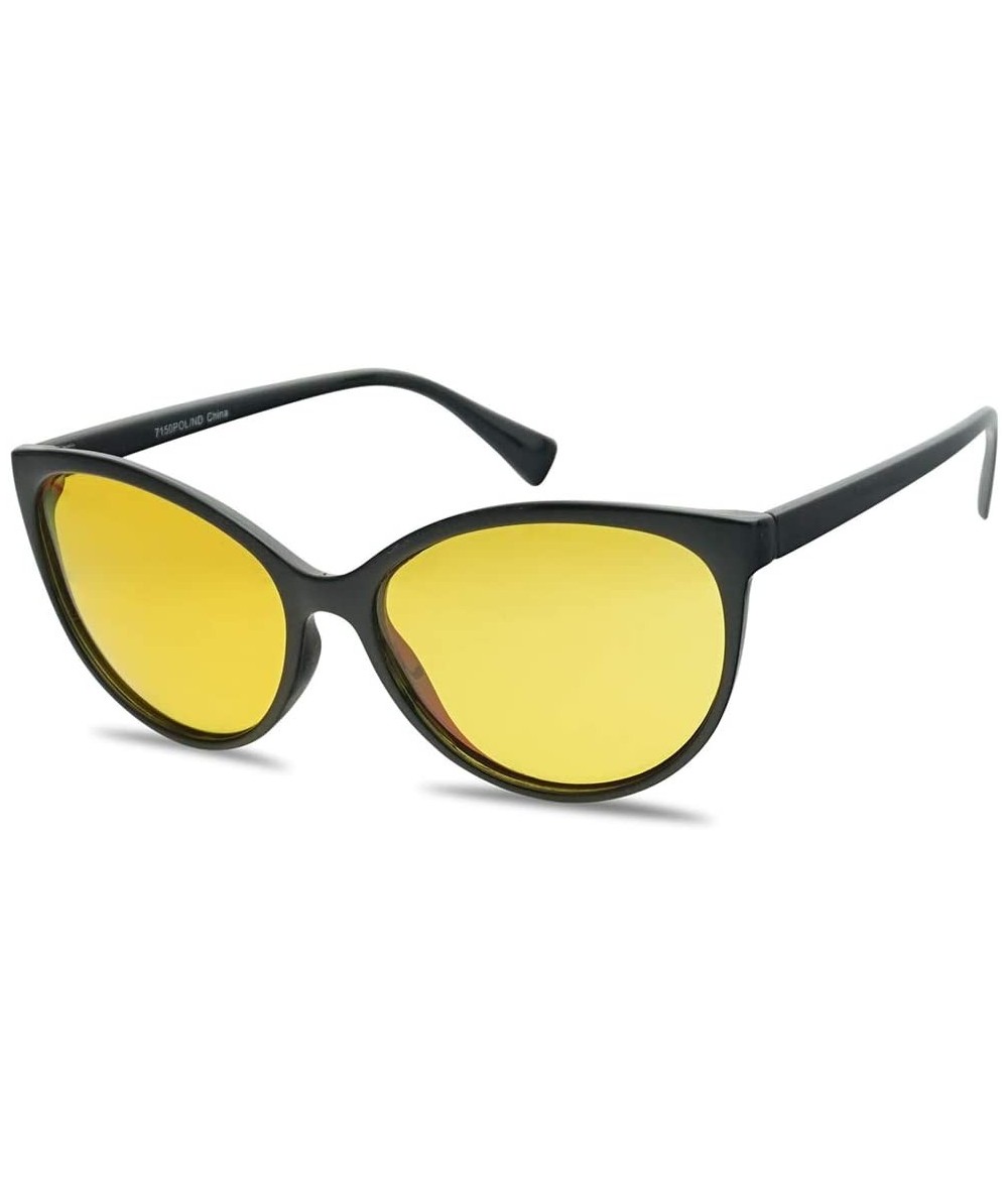 Round Night Vision Driving TAC Polarized Anti-Glare Round Cat Eye Sunglasses for Women - Black Frame - Yellow - CS18RA5G3CZ $...