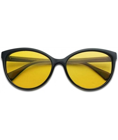 Round Night Vision Driving TAC Polarized Anti-Glare Round Cat Eye Sunglasses for Women - Black Frame - Yellow - CS18RA5G3CZ $...