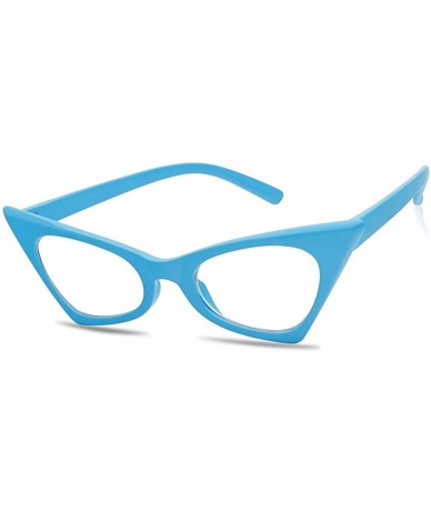 Cat Eye 1950's Retro Vintage High Pointed Colorful Clear Lens Geometric Cat Eye Glasses Non-Prescription - Neon Blue - CV189I...