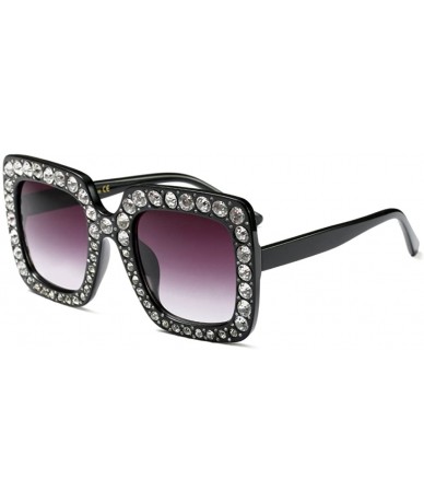 Rectangular Large Jeweled Sunglasses for Women Crystal Bling Studded Oversized Square Frame - Black - CY18CDD8H40 $26.29