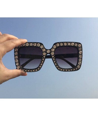 Rectangular Large Jeweled Sunglasses for Women Crystal Bling Studded Oversized Square Frame - Black - CY18CDD8H40 $26.29