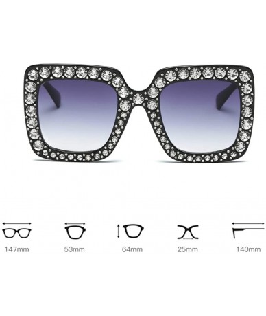 Rectangular Large Jeweled Sunglasses for Women Crystal Bling Studded Oversized Square Frame - Black - CY18CDD8H40 $26.29