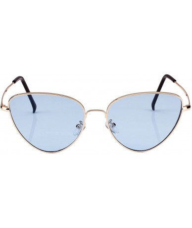 Oversized Womens Cat Eye Mod Metal Glasses Fashion Sunglasses - Gold / Blue Lens - CE186U4UU3S $20.35