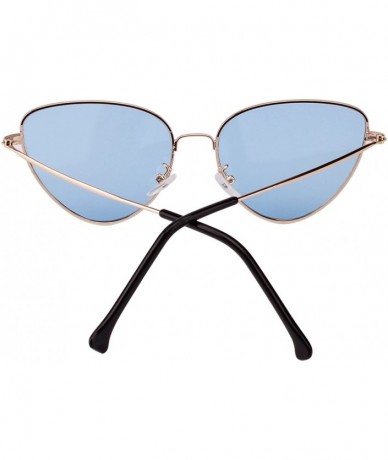 Oversized Womens Cat Eye Mod Metal Glasses Fashion Sunglasses - Gold / Blue Lens - CE186U4UU3S $20.35