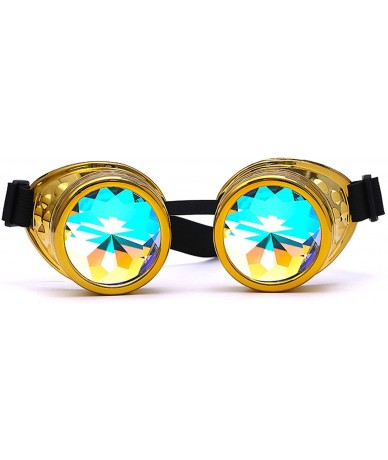 Round Retro Victorian Steampunk Goggles Rainbow Prism Kaleidoscope Glasses - Gold - C418SNGZWUZ $22.58