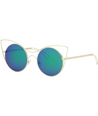 Round Women Modern Fashion Metal Round Cat Eye Sunglasses - Green - CC18WSEO7UO $37.45